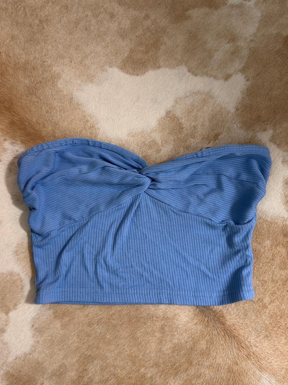 SHEIN Dusty Blue Ribbed Twist Bandeau Crop Top
